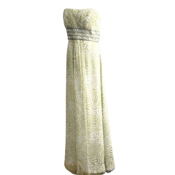 CAMILLE LA VIE Womens Maxi Dress Animal Print Lime Green 100% Silk Size 2 Glam - Picture 2 of 11